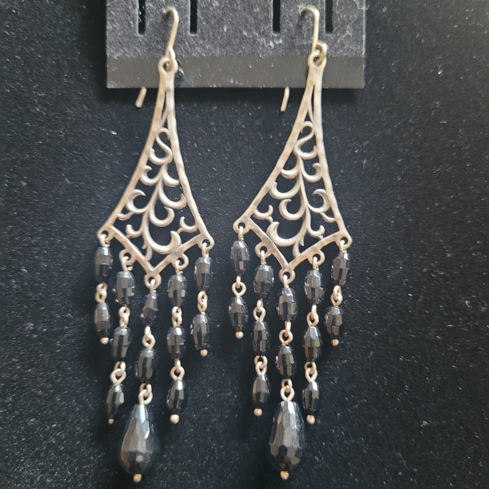 Onyx and sterling silver earrings